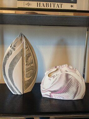 Carolyn Leung Signed Abstract Marbled Ceramic Sculptures
